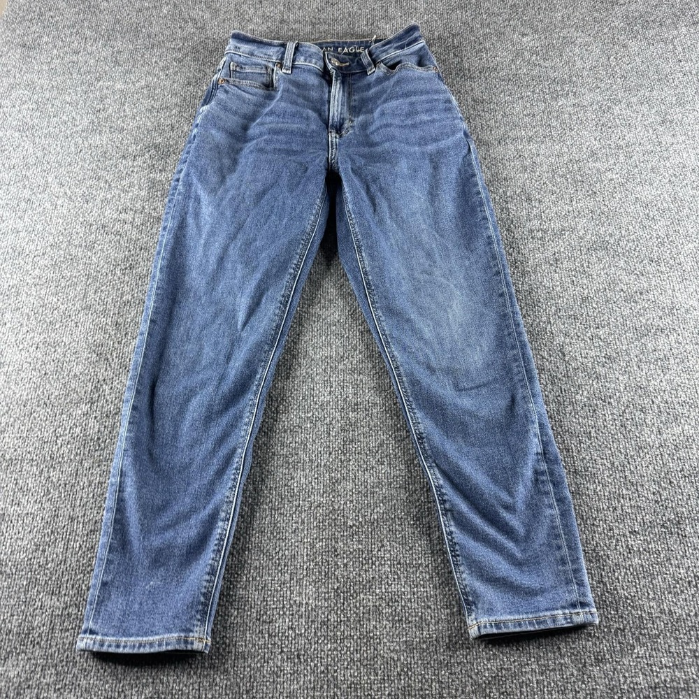 American Eagle Mom Jeans Womens 0 Short Blue High Rise Stretch Denim AE 0S